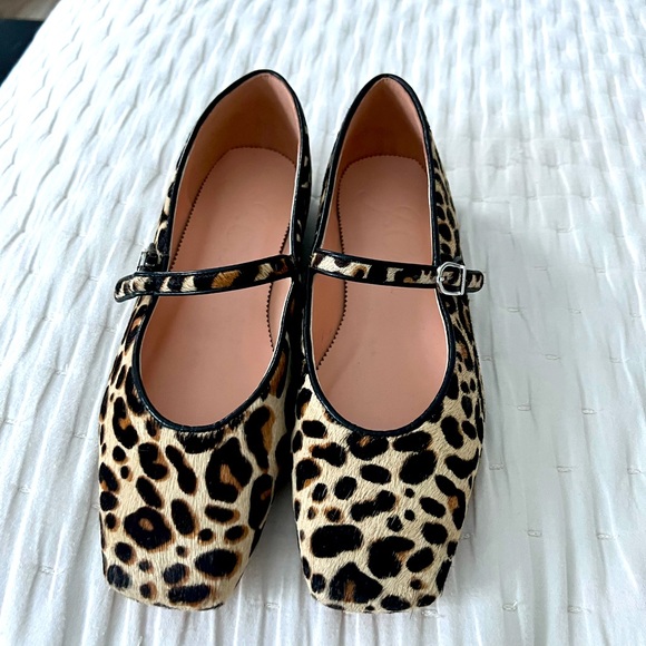 J. Crew Mary Jane calf hair flats leopard print